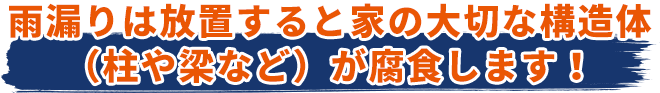 雨漏りは放置すると家の大切な構造体（柱や梁など）が腐食します！